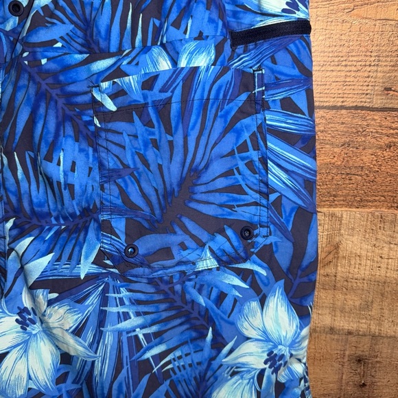 🌻 Land’s End Swim Trunks Mens size XL Blue Tropical Palm Print Pockets Active - Picture 7 of 11